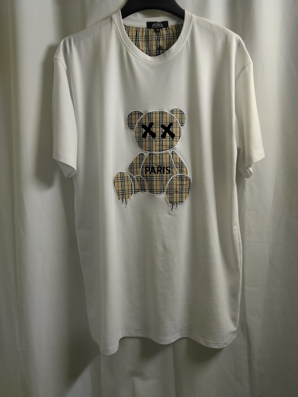 Galaxy By Harvic White Tee with Plaid Bear Graphic